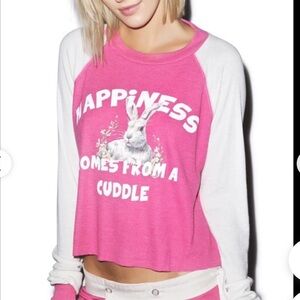 Wildfox Bunny Crop Thermal Tee Long Sleeve